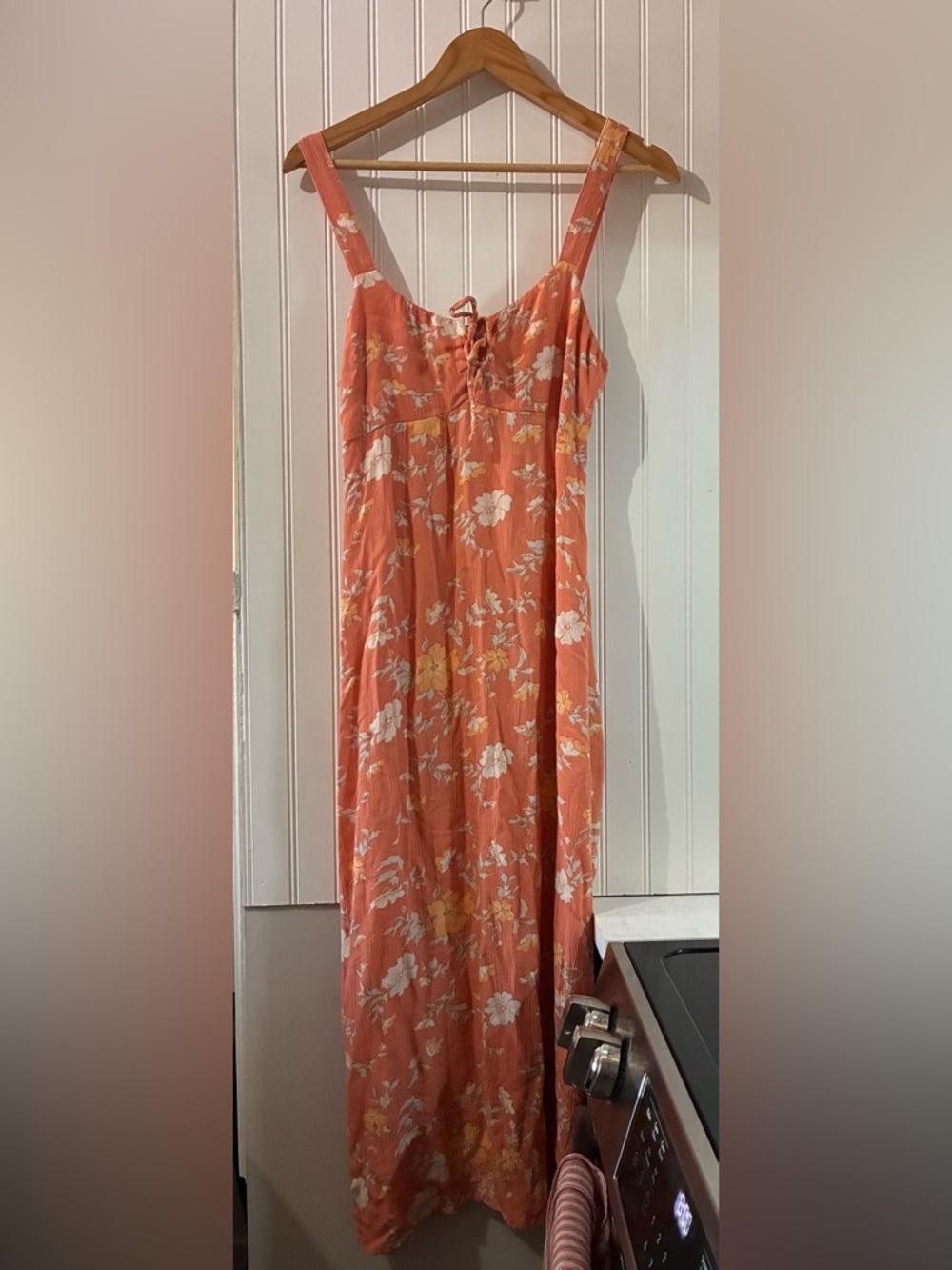 SO Coral Midi Dress with White Floral Print